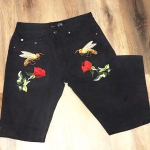 Embroidered Black Jeans